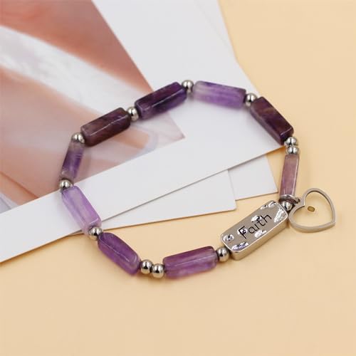 Image of Elastic Faith Bracelet for Women, Adjustable 7 inch Natural Stone Bracelet with Heart Mustard Seed Charm, Spiritual Christian Jewelry for Baptism, Graduation, Religious Celebration YA4856