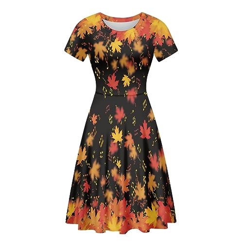 Image of POLERO Sunflower Dress for Women Floral Summer Dresses Short Sleeve Casual Sundresses Midi Dresses
