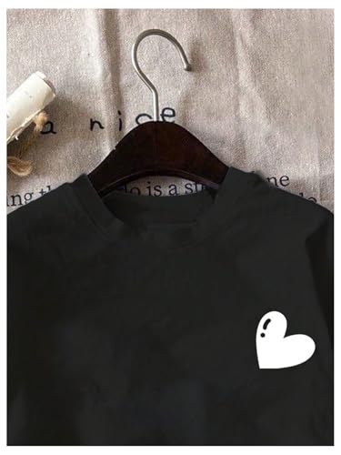 Girl's Heart Print Drop Shoulder T Shirt Casual Short Sleeve Crew Neck Graphic Tee Tops3