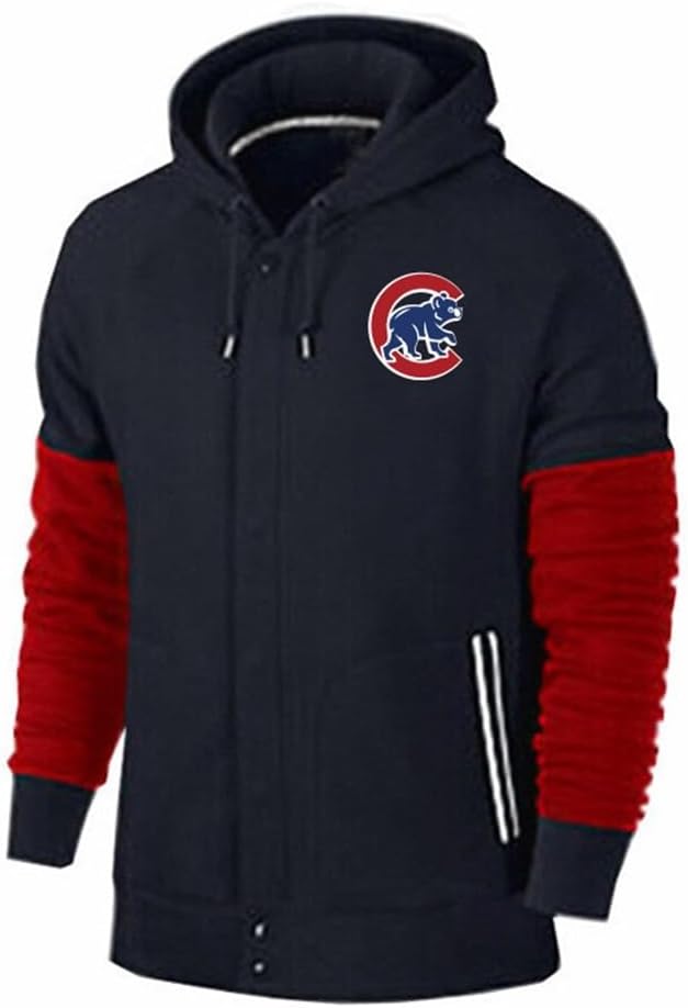 [GPKNNFFO] メンズ長袖カーディガンパーカー秋冬スウェットプリントジャケットベースボールリーグ シカゴ・カブス カーディガン