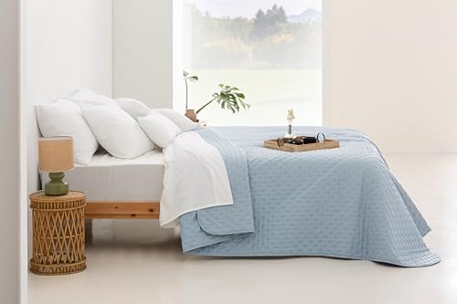 Todocama – Copriletto Trapuntato Sottile Con Motivo A Stella Per Primavera, Estate, Autunno E Inverno. 100% Microfibra Extra Morbida. Copre Letto Multiuso. Letto 80/90-180X260 Cm Blu Chiaro - 5