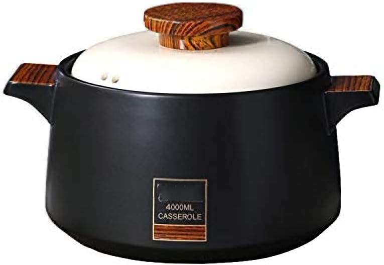 Double Wooden Handle Ceramic Lid, Ceramic Cookware, Universal Sauce Pot Ceramic Soup Household, Ceramic Soup Pot Thanksgiving Black||2L