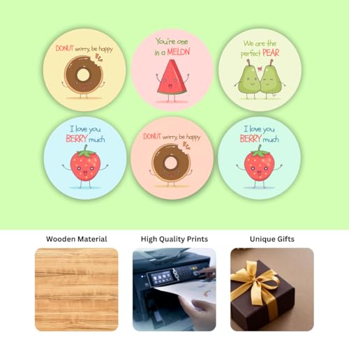 Image of Zesta Coasters for Cups Set of 6 / Wooden Coasters for Bar Accessories for Home /Tea Coaster Set of 6 / Waterproof Dining Table Decor Glass Cover (Fruits, Circle)