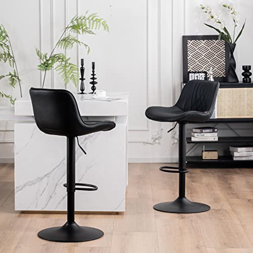 Youtaste Modern Bar Stools Set Of 2 Adjustable Black Barstools Luxury Upholstered Bar Chairs Faux Leather Counter Height Bar Stool Swivel Barstool With Back For Home Kitchen Island #TOP6