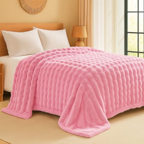 Image of VAS COLLECTIONS Bubble Blanket 600 GSM Heavyweight Ultra-Soft & Warm Blanket | Double Bed 223x223 cm (3000g) | Premium Winter Blanket for Bedroom & Heavy Winter Use - (Pink, Double - 3Kg)