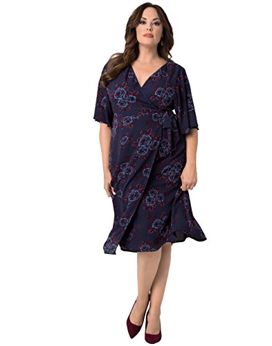 Kiyonna Women's Plus Size Cecile Chiffon Wrap Dress 1X Rose Twilight