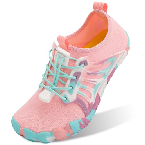 Scurtain Water Shoes for Kids Boys Girls Quick Dry Barefoot Boys Girls Kids Water Shoes Beach Sports Swim Pool for Little Big Kid Pink Size 4