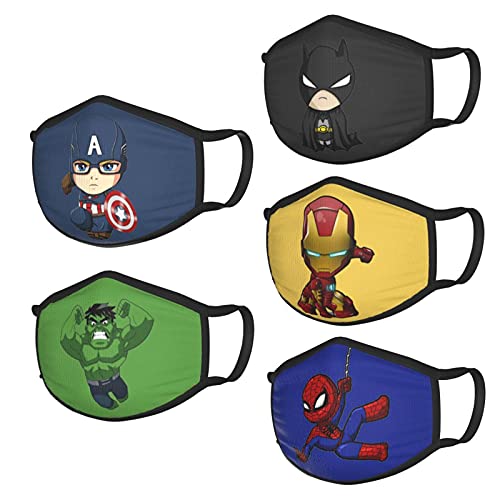 5 Pack Washable Face-Mask for Kids, Reusable Fabric Balaclava Bandanas, Fashionable Protection Face Cover for Boy and Girl