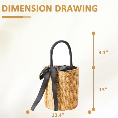 Bolso de paja tipo tote para mujer, bolso cilíndrico tejido a mano con cinta, ideal para playa, vacaciones, viajes y uso diario miniatura 4