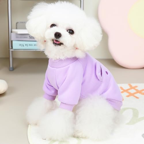 Image of Purple Cute Dog Sweater Soft Winter Clothes for Small Dogs, XL | Classic Purple Knit Pullover, Fall Winter Outfit, Elastic Cuffs, Holiday Party Matching, Machine Washable Sweatshirt for Pets