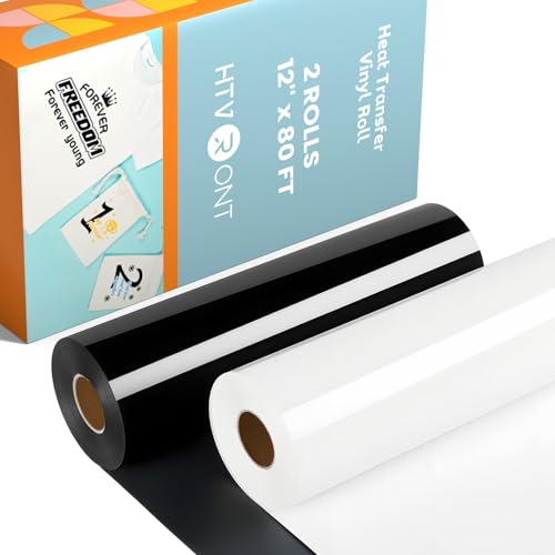 Image of HTVRONT Heat Transfer Vinyl Rolls - 2 Pack 12 inch x 80ft Black and White HTV for T Shirts, Iron on Vinyl Compatible with Cricut Cutting Machine (White and Black)