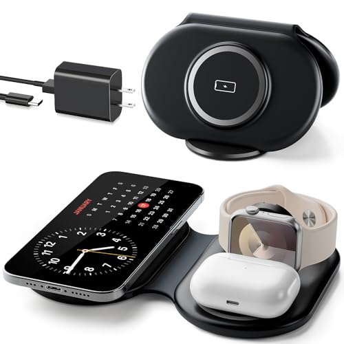 2026 Traveling Portable Wireless Mag-Safe Fast Charging Station,Magnetic 3 in 1 Charger for iPhone 17 16 15 14 13 12 Pro Max Plus,Apple Watch Series & Air pods 4 3 2 Pro-Gifts for Family