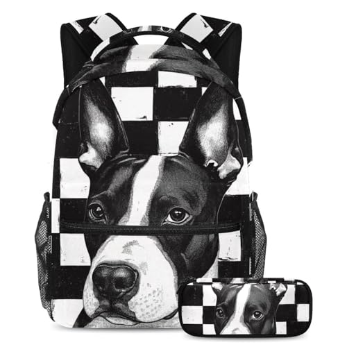 Sac de voyage et cours motif Chien Bull Terrier Hipster avec sa trousse assortie