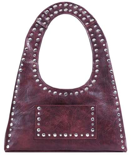 Image of Molodo PU Leather Hobo Bag for Women Vintage Studded Tote Bag Handbag Trendy Shoulder Bag Punk Streetwear Handbag Purse