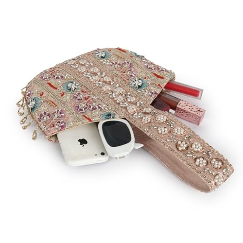 Image of Nevis Stylish Embroidery Unique Design Traditional Wedding Party Handheld Potli Bag for Women (Pink)