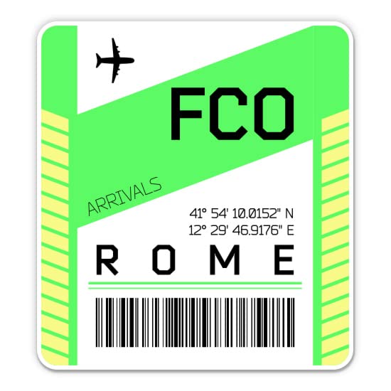 Squiddy Rome Airport Code FCO Luggage Tag Style - Vinyl Sticker Decal for Phone, Laptop, Water Bottle (3" high)