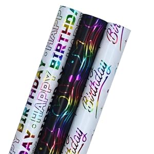 Lzrinue 3 Rollen Geburtstags-Geschenkpapier Set Mehrfarbig-1