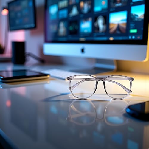 Image of GANPUB Grey Blue Light Blocking Glasses, Computer Reading /Gaming /TV /Phones Glasses for Women Men, Anti Eyestrain and UV Glare,Vision Care