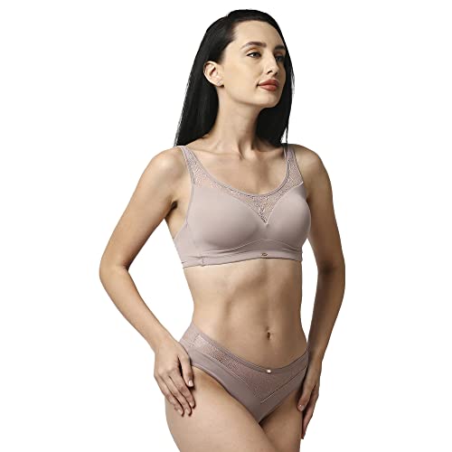 Image of SOIE Women's Full Coverage Padded Bra and Mid Rise Brief with Lace Detailing