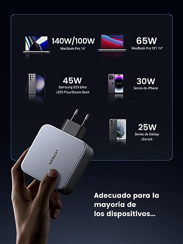 UGREEN Conjunto de carregador Nexode 140W USB C com 3 portas GaN para laptop tipo C com cabo USB C d
