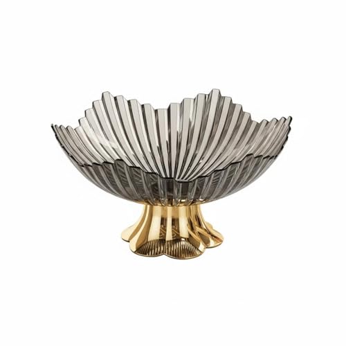 Gralara Portatutto con Piedistallo Design di Lusso Leggero Centrotavola Multiuso Ciotola da Portata per Soggiorno, Grigio, Fiore Dorato