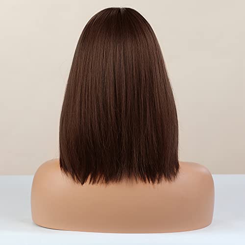 Sapphirewigs Dark Brown Wigs for Women Bob Wig with Bangs Short Shoulder Length Daily Party Hair Natural Looking 14 inch - Image 4