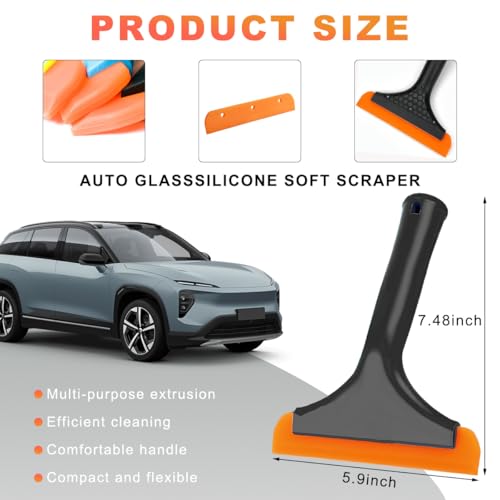 KVAEY Small Silicone Window Squeegee, 5.9 Inch Car Windshield Water Blade Squeegee with Non-Slip Handle, All-Purpose Cleaning Squeegee for Car Windshield, Window, Mirror (Black)