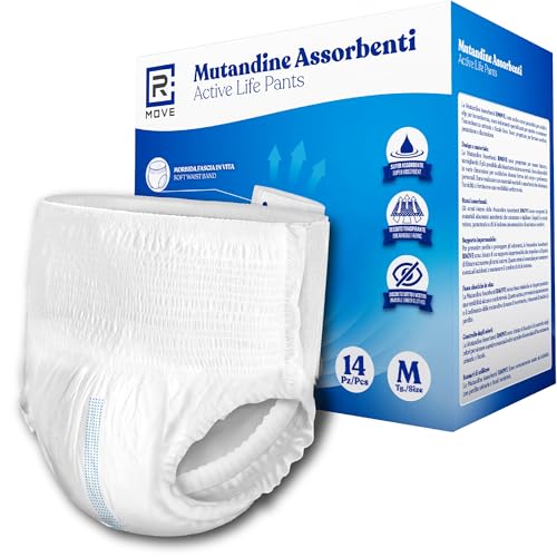 R MOVE 14 mutande incontinenza uomo e donna assorbenti taglia M, pannoloni a mutandina unisex, mutandine adulto anziani, mutanda per adulti massima libertà di movimento (Confezione Singola, M)