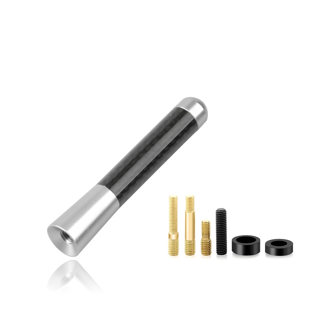 Car Short Antenna, 3.15" Aluminum Radio Antennas Replacement, Carbon Fiber Antenna Kit with Screws, AM/FM Roof Mount Car Radio Reception Antennas Mast for Most Cars SUVs (Silver)