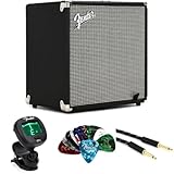 Fender Rumble 40-Watt Bass Combo Amplifier with Built-In Tuner, Electric Bass Guitar Amp Bundle Includes Instrument Cable and Picks, Portable Practice Amp, Powerful Sound and Compact Design