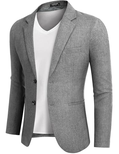 COOFANDY Sakko Herren Sportlich Business Blazer Regular Fit Einfarbig 2 Knöpfe Freizeit Anzugjacken Hellgrau L