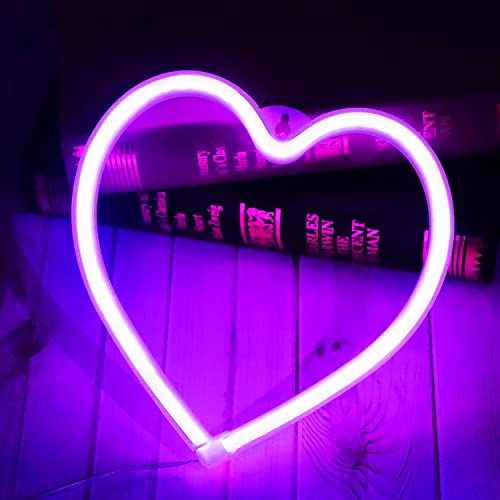 Vicila Purple Heart Neon Signs for Wall Deacor, LED Heart Lamp Battery Operated/USB Love Neon Lights for Bedroom, Mother's Day, Christmas, Valentine's Day Decorations-Purple