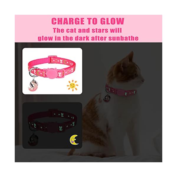 Hinialver 4 pcs cat collars with bell breakaway gold moons and stars adjustable safety kitten collars with charm glow in the dark - image 5