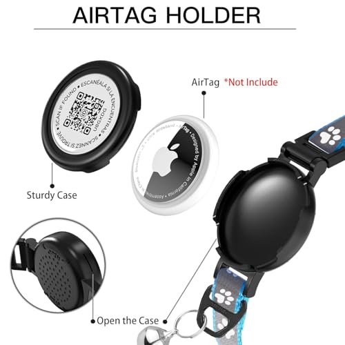 Image of Waterproof Airtag Cat Collar with QR TAG & Reflective, Footprints Pattern, Lightweight Kitten Collar for Apple AirTag, Hidden GPS Tracker Holder for Cats, Kittens (Blue)(7-12 inch)