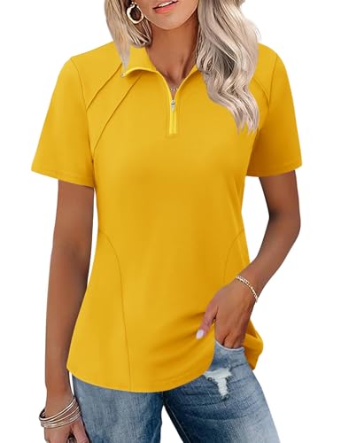 Image of LOMON Womens Golf Polo Shirts Summer Short Sleeve 1 /4 Zip Tops Moisture Wicking Casual Tennis Activewear with Pockets