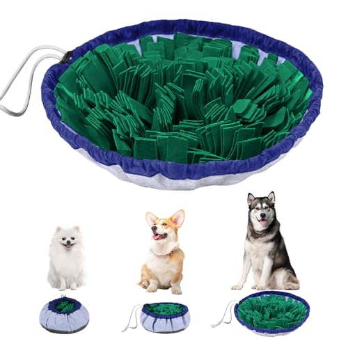 AMFUN Schnüffelteppich Hund, Schnüffelmatte zur Förderung, Welpen-Trainingsmatte für langsames Füttern, Rutschfest, Waschbar, Filz-Material, Lernspielzeug für kleine und große Hunde - Grün, 48 × 48 cm