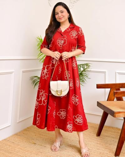 Image of Womens Printed Rayon Anarkali Shirt Collor Kurta for Girls Regular Fit Casual Wear Gown