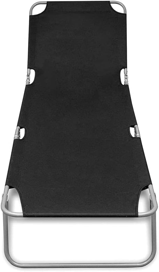 Folding Sun Lounger .Adjustable Outside Patio Sunlounger.Outdoor Garden Lounge Chair Powder-Coated Steel Black