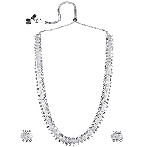 Peora Silver Plated South Indian Traditional Bridal Long Maharani Coin Necklace Earrings Jewellery Sets for Women and Girls (B09R4NS36N) Amazon Price History, Amazon Price Tracker