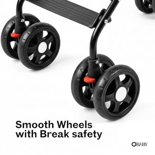 Image of OBABY Stroller with Reclining Seat, Adjustable Canopy, Safety Harness, Smooth Wheels, Compact Folding Design (Foldable-Grey)
