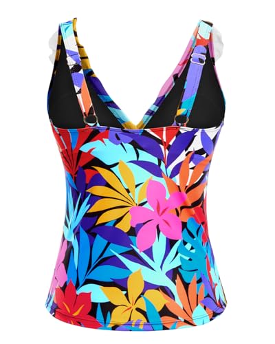 Image of Ruffle V Neck Tankini Top Only Women Tummy Control Swimsuit Tank Top | Removable cups for custom bust lift, Blend soft spandex to stretch easily