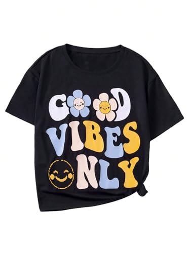 COZYEASE Girl's Letter Graphic Oversized T Shirts Drop Shoulder Short Sleeve Cute Shirts Loose Tee Summer Tops
