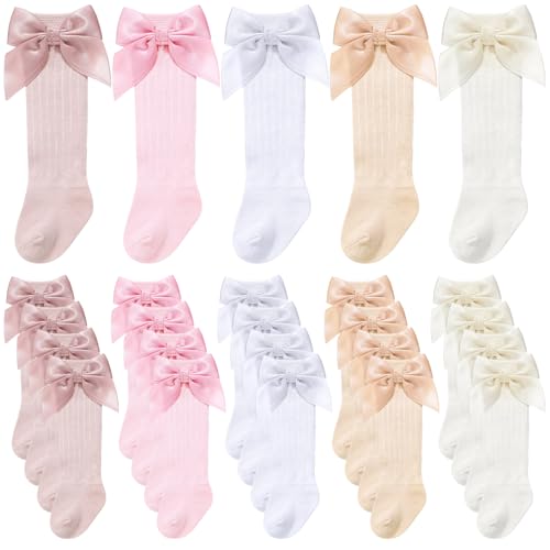 Image of Mepase 10 Pairs Long Preemie Socks Premature Newborn Baby Knee High Cotton Socks for Girls Boys Infant Toddler