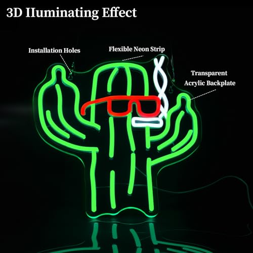 Image of Cactus Neon Sign Led Neon Lights Neon Signs for Wall Decor Light Up Sign for Birthday Party Club Gift