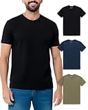 INTO THE AM Men's Plain Basic Tees 3 Pack Multipack - Fitted Essential Crewneck Blank Gym Classic Casual True Fit Fashion for Guys (Black/Navy/Olive Green, Medium)