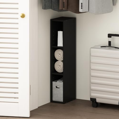 Image of Furinno Reed 3-Tier Closet Organizers and Storage, Closet Organizer, Open Shelf Closet Storage, for Wardrobe, Bedroom, Living Room, 6-Inch Width, Blackwood