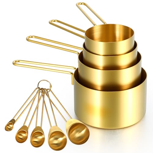 Set 9 Pzs Vasos y Cucharas Medidoras Acero Dorado miniatura 1