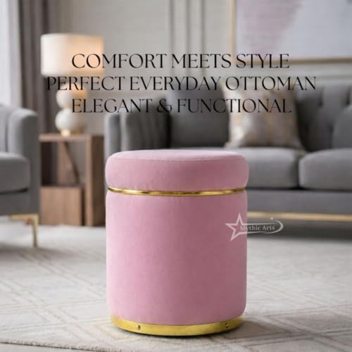 Image of Ottoman Stool for the Living Room Ottoman Pouffes for Sitting, Puffy Stool for Living Room Dressing Table Stool Pink