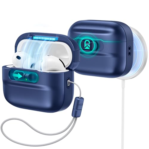 Image of ESR for AirPods Pro 3 Case (2025), Compatible with AirPods Pro 3 (USB-C Cable), MagSafe Ready, Magnetic Lid Lock, Full Drop Protection Cover with Lanyard, Blue