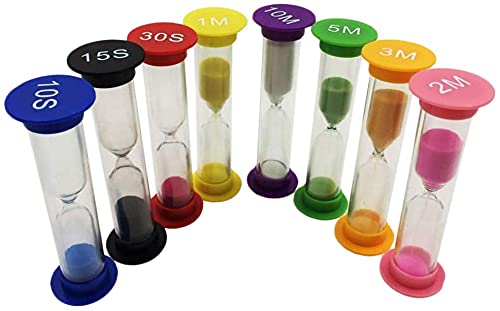 Inzopo 8-Piece Multicolored Sand Timer Set: 10/15/30 Sec & 1/2/3/5/10 Min, Ideal for Games, Classroom, Home, Office